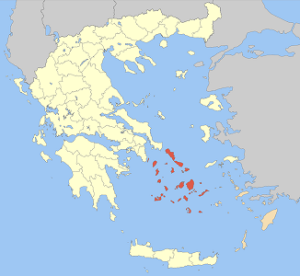 Kykladene i et kart over Hellas